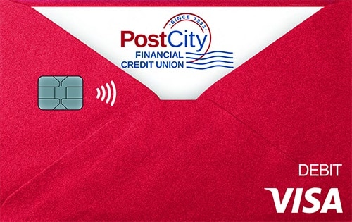 PostCity Financial Credit Union debit card mockup
