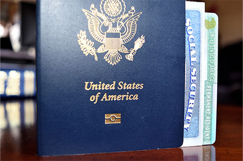 United States of America passport, Social Security card and USA permanent resident card.